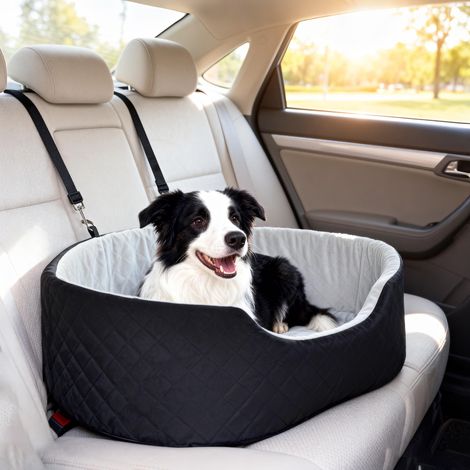 Siège auto pour chien avec ceinture de sécurité et fixation siège de voiture pour chien rembourré 77 x 43 x 28 cm noir