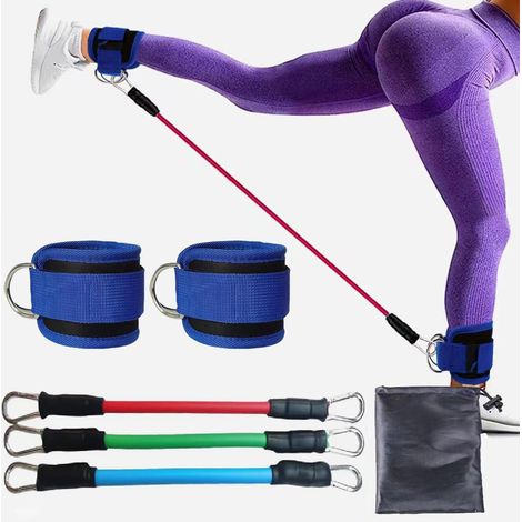 Ensemble de bandes de résistance pour chevilles - Bandes tubulaires réglables de 60 lb pour l'entraînement des fessiers et des jambes - 3 niveaux de résistance différents - Avec protection antichute - (1/5)