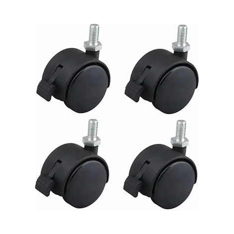 JSSEVN-4x Rueda giratoria para muebles de 40 mm con freno, nailon negro, fijación con tornillo M8x15, capacidad de carga de 40 kg por rueda. (1/2)