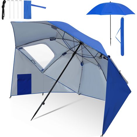 TolleTour Strandschirm 210 cm UV Schutz 50+,  wasserabweisend mit Tragetasche für Strand Garten Camping Blau