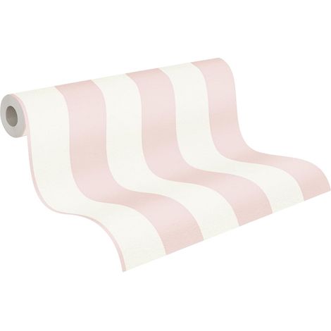 Papel pintado no tejido, estampado de rayas, rosa/blanco, 9,5 x 0,53 m - No autoadhesivo.