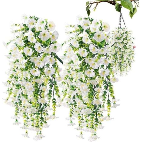 Arbuste de pétunia artificiel en soie, peut être placé dans un pot décoratif ou rempli de terre, blanc, 75 cm de haut