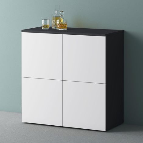 Mai & Mai Mobile Contenitore 76x36.4x74cm, Mobiletto Multiuso con 4 ante e 4 vani per Soggiorno, Sala da Pranzo, Camera da Letto Schrank04, Antracite opaco+Bianco opaco (1/5)