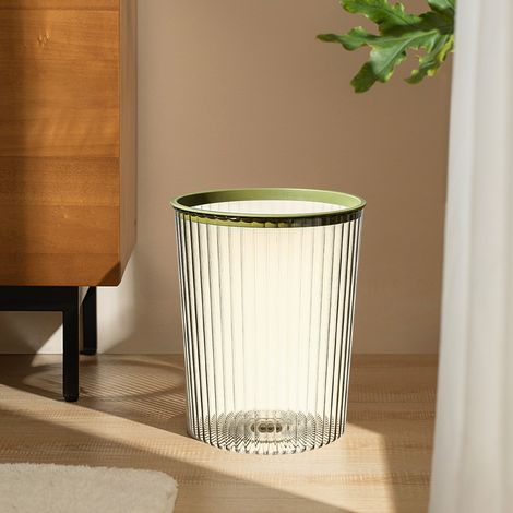 Poubelle transparente et minimaliste de grande taille pour la maison, le salon, la chambre, les toilettes, la salle de bain, ouverte sur le dessus, grande couleur verte, avec anneau de pression. (1/5)