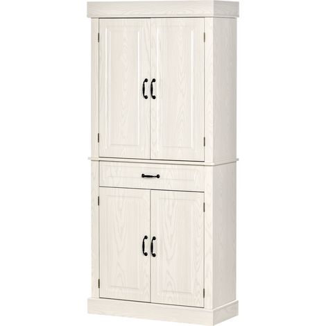 HOMCOM Credenza Cucina con 2 Armadietti e Cassetto, Mobile Dispensa Stile Coloniale in Legno, 80x35x180cm Bianco (1/5)