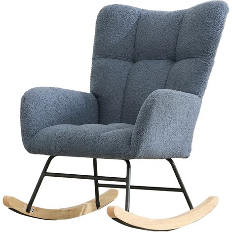 Schaukelstuhl aus Teddy-Stoff mit Tasche, Ohrensessel, Holz-Metall-Gestell, Navy MODENUIT (1/5)
