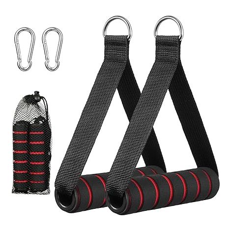 Poignées de Résistance, Poignée de Tirage Musculation Accessoire, Bande de résistance, Poignée Musculation, avec 2 Mousquetons, pour Fitness Entraînement Physique Gym Yoga (1/5)