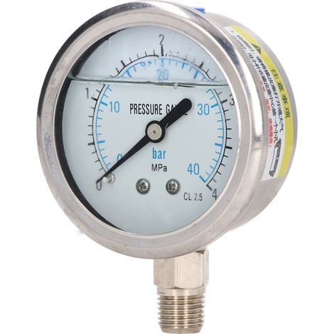 Stoßfestes Öldruckmanometer aus Edelstahl, 1/4 NPT-Anschluss unten, 0–4 MPa (1/5)