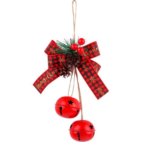 Cloches de Noël avec nœud, décorations de sapin vintage en fer forgé, résistantes à la rouille, rouges (1/5)