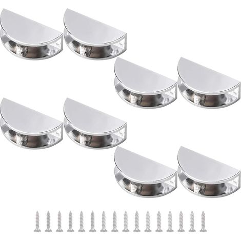 Paquete de 8 abrazaderas de estante de vidrio ajustables, abrazaderas de abrazadera de vidrio de aleación de zinc sin marco, semiredondas, cromadas, pulidas, montaje en pared para vidrio de 5-8 mm de (1/5)