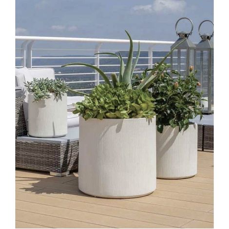 Vase cylindrique rigide 27,5cm – Résistant au gel et à la chaleur – Pour espaces intérieurs et extérieurs – Couleur : blanc perle, gris industriel – Vasar