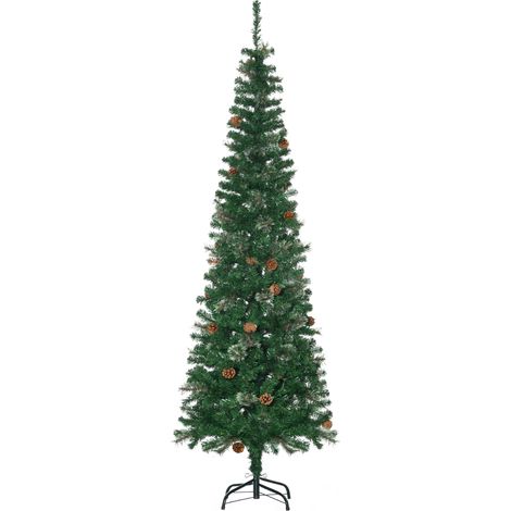 Sapin de Noël artificiel, fin, motif pommes de pin, ignifugé, 54 x 195 cm, vert