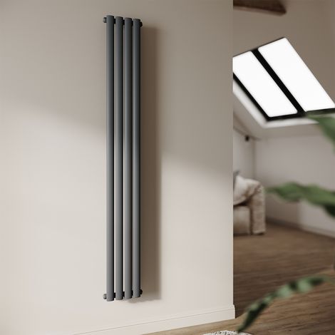 SONNI Radiateur à Eau Chaude Radiateur mural Radiateur tubulaire monocouche Connexion centrale de la vanne 180x23cm 498W Noir (1/5)