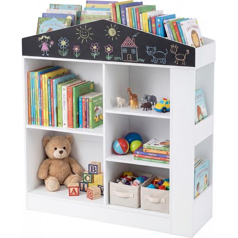 Scaffale Portagiochi per Bambini, Libreria Montessoriana con Lavagna e 11 Scomparti, Kit Antiribaltamento, Organizer in Legno per Cameretta Soggiorno, 94 x 30 x 102 cm (1/5)