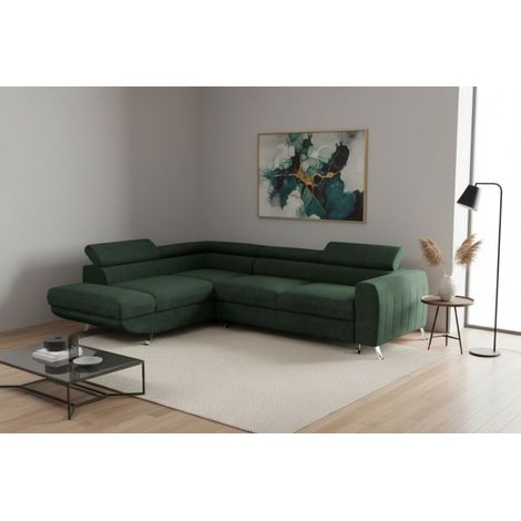 Ecksofa mit Schlaffunktion MARIOS Sofa Stoff Dunbar Flaschengrün Ottomane Links