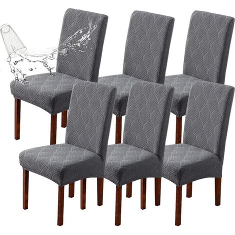 Stuhlhussen 6er Set Grau Wasserdicht Stretch Waschbar für Esszimmerstühle (1/5)
