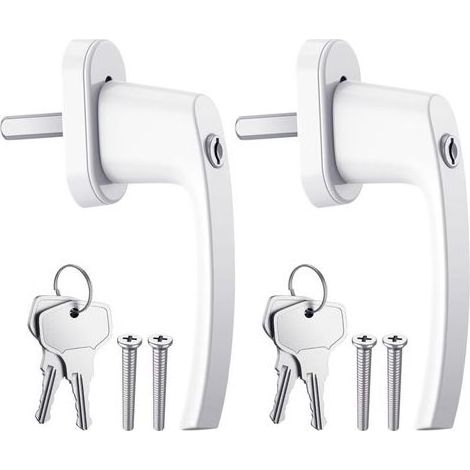 Lntyq 2PCS Poignées de Fenêtre Verrouillable à Clé en Aluminium Blanc Poignée de Porte de Balcon Windows avec 4PCS Vis et 4 PCS Clés Convient à Toutes Les Fenêtres et Portes de Balcon Courantes (1/4)