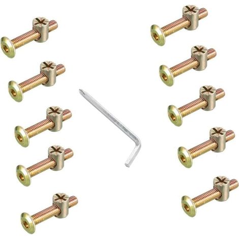 Boulons Meuble Lit Ensemble,10 Pièces M6 x 40mm Vis Boulon, M6 avec Ecrous à Barillet avec clé de type L pour meubles, berceaux, lits et chaises (M640mm)