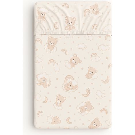Sábana bajera de algodón para cuna 120x60 cm - osito beige con arcoíris (1/4)