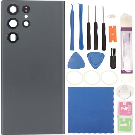Panneau arrière en verre avec objectif photo et bande adhésive, étanche, gris, pour Samsung Galaxy S22 Ultra S908. (1/5)