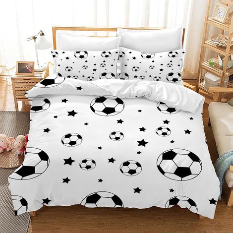 Housse de Couette Football 220x240 cm pour Enfants Parure de Lit Football 2 Personnes Housse de Couette pour Enfants en Microfibre avec Deux Taies d'oreiller de 50 x 75 cm (F04) - 220x240 cm (1/5)