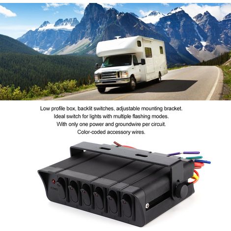 Boîtier de Commutateur à Bascule 6‑Gangs avec Voyant Rouge 12‑24V Universel pour Voiture, Camping‑Car, Bateau