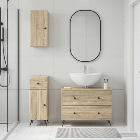 vidaXL 3 Piece Bathroom Cabinet Set BREDA Sonoma Oak Engineered Wood (1/5)