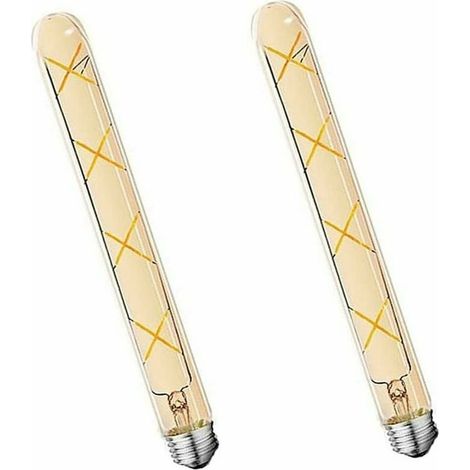 2Paquets E27 T30 Ampoule à Filament LED 8W Verre Ambré Blanc Chaud Tubede Lumière(Équivalent à une Lampe Halogène 70W)700LM Lampes à Économie D'énergie Vintage E27,300mm (1/4)
