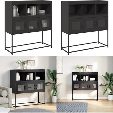 vidaXL Sideboard Schwarz 100,5x39x107 cm Kaltgewalzter Stahl (1/5)