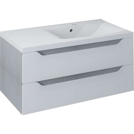 Sapho Wave - Meuble lavabo, 900x450x480 mm, droite, 2 tiroirs, blanc/chêne argenté WA093-3011 (1/5)