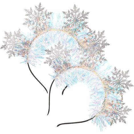 Set di 2 fasce per capelli natalizie con fiocchi di neve scintillanti, accessorio festivo. (1/5)