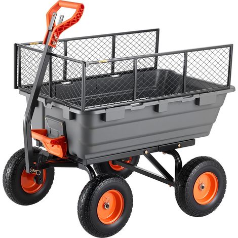 Chariot de jardin basculant 544 kg en polypropylène, remorque à déchargement rapide 90°, poignée convertible 2 en 1, roues pivotantes 180°, clôture de rangement, pour plantes et terre (1/5)