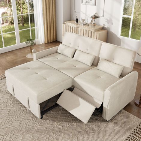 Canapé-lit 3 places extensible 3-en-1 en tissu chenille, surface de couchage déployable, dossier réglable sur 3 positions 90°,145°,180°, fonction sommeil pour salon (1/5)