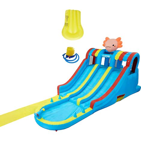 Parc Aquatique Gonflable, Toboggan Double, Mur d'Escalade, Bleu (1/2)