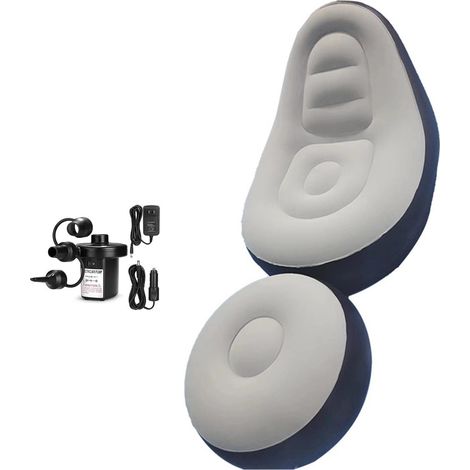 Chaise longue gonflable beige avec repose-pieds en PVC flocké confortable pour intérieur et extérieur (1/5)
