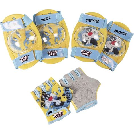 TataWay Kit protezione bici bambina giallo con gomitiere e guanti cartoon