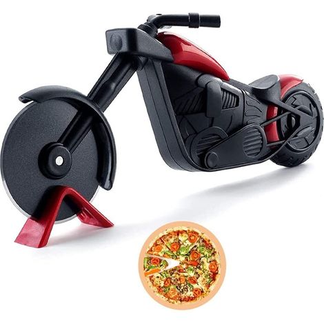 Coupe-pizza de moto, rouleau à pizza en acier inoxydable, outils créatifs, cutter à pizza avec roue de coupe tranchante et support pour Noël fête créative cadeaux (1/5)