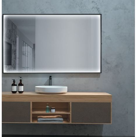 Specchio da bagno rettangolare luce perimetrale integrata con cornice  Modello ABILITY Nero 140x80 [ LEDIMEX® ]