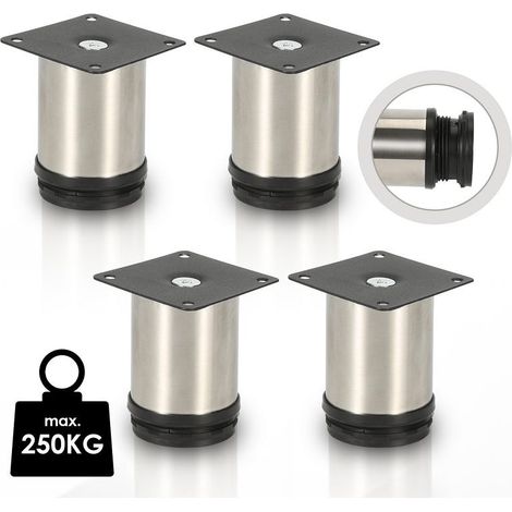 4 Pieds de meuble réglables en acier inoxydable 50mm - Socle robuste pour armoire, canapé, commode et lit - Supports de mobilier hôtel (1/3)