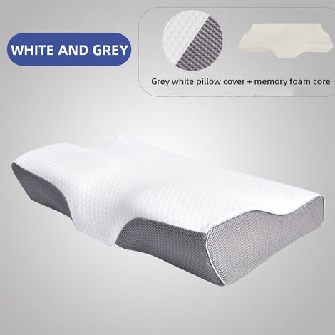 Oreiller orthopédique élastique pour la nuque, oreiller ergonomique en forme de papillon, soutien relaxant de la nuque, blanc et gris, lot de 2-AquaForge (1/5)