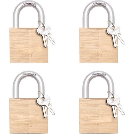 Paquet de 4 cadenas à clé, petite serrure en laiton massif avec corps de serrure de 30 mm de large, cadenas à clés identiques pour hangars, unité de rangement, casier de salle de sport scolaire