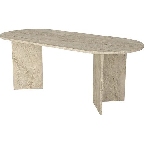 Table à manger 8 personnes - Effet travertin beige - TOPANIA (1/4)
