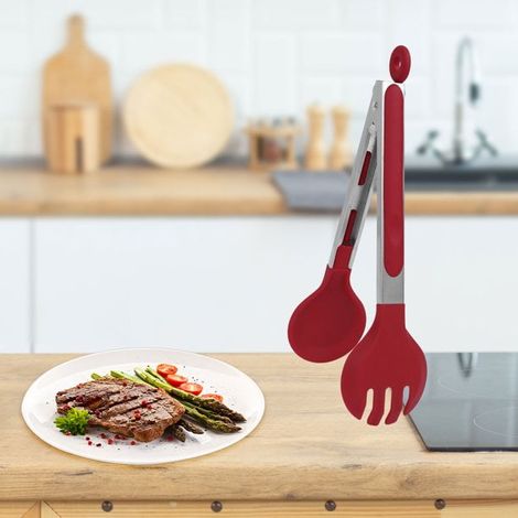 1 Pince cuisine, acier inoxydable, embouts silicone, verrouillage anneau, suspension boucle, cuisson 23 cm (1/5)
