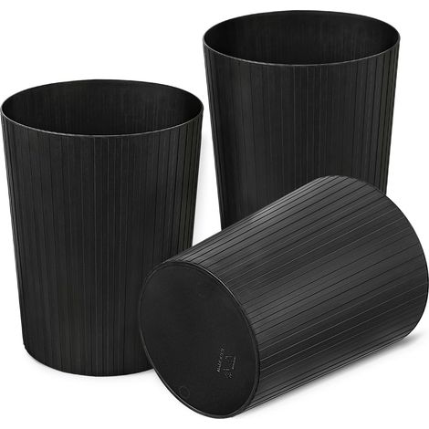 7.2L3 Corbeille à Papiers, Poubelle en Plastique à Rayures, Corbeille à Papier Ronde pour La Chambre, La Cuisine et Le Bureau, Empilable, Mat, Givré, PP, Sans BPA, Noir, 7.2L (3 pièces). (1/5)