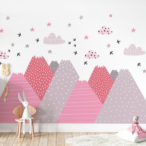 Stickers muraux enfants - Décoration chambre bébé - Autocollant Sticker mural géant enfant montagnes scandinaves PINKA - 40x60cm (1/5)