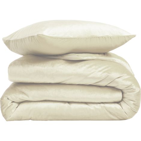 Housse de couette + 2 taies 220 x 240 cm velours Veline beige