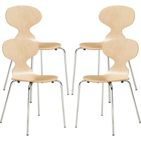 Set Kil di 4 Sedie Impilabili da Sala Pranzo - Effetto Legno / Cromato [en.casa] (1/5)