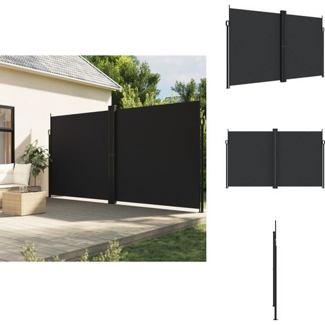 Auvent latéral rétractable Noir 200x1200 cm - Parasol - Écran D'intimité - Brise Vue - Voile D'ombrage - Auvent Extérieur