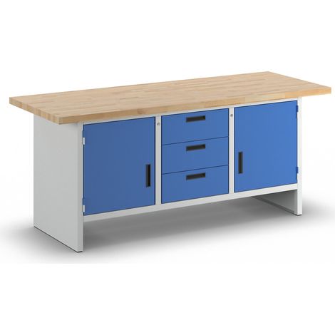 eurokraft basic, Établi à côtés fermés, 3 tiroirs, 2 portes,