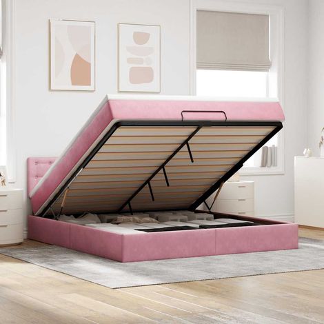 vidaXL Lit ottoman avec matelas et LED Rose 180x200 cm velours (1/5)